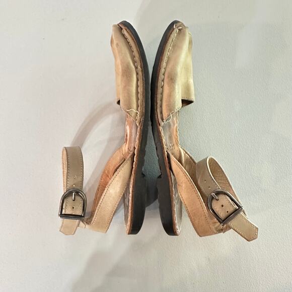 PONS Avarca Menorca Tan Leather Sandals Women’s Size 6 Peep Toe Strap - Picture 4 of 8